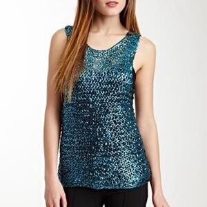 CHASER Metallic Netted Muscle Tank in Aqua Blue Unlined Women’s Size Medium NWT
